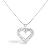.925 Sterling Silver 1.00 Cttw Diamond Heart 18" Pendant Necklace (I-J Color, I2-I3 Clarity)